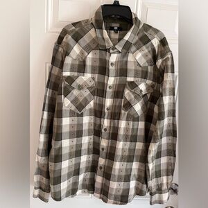 Frye Mens Flannel Shirt Jacquard Heather Green Black Plaid XXL Button Up Western